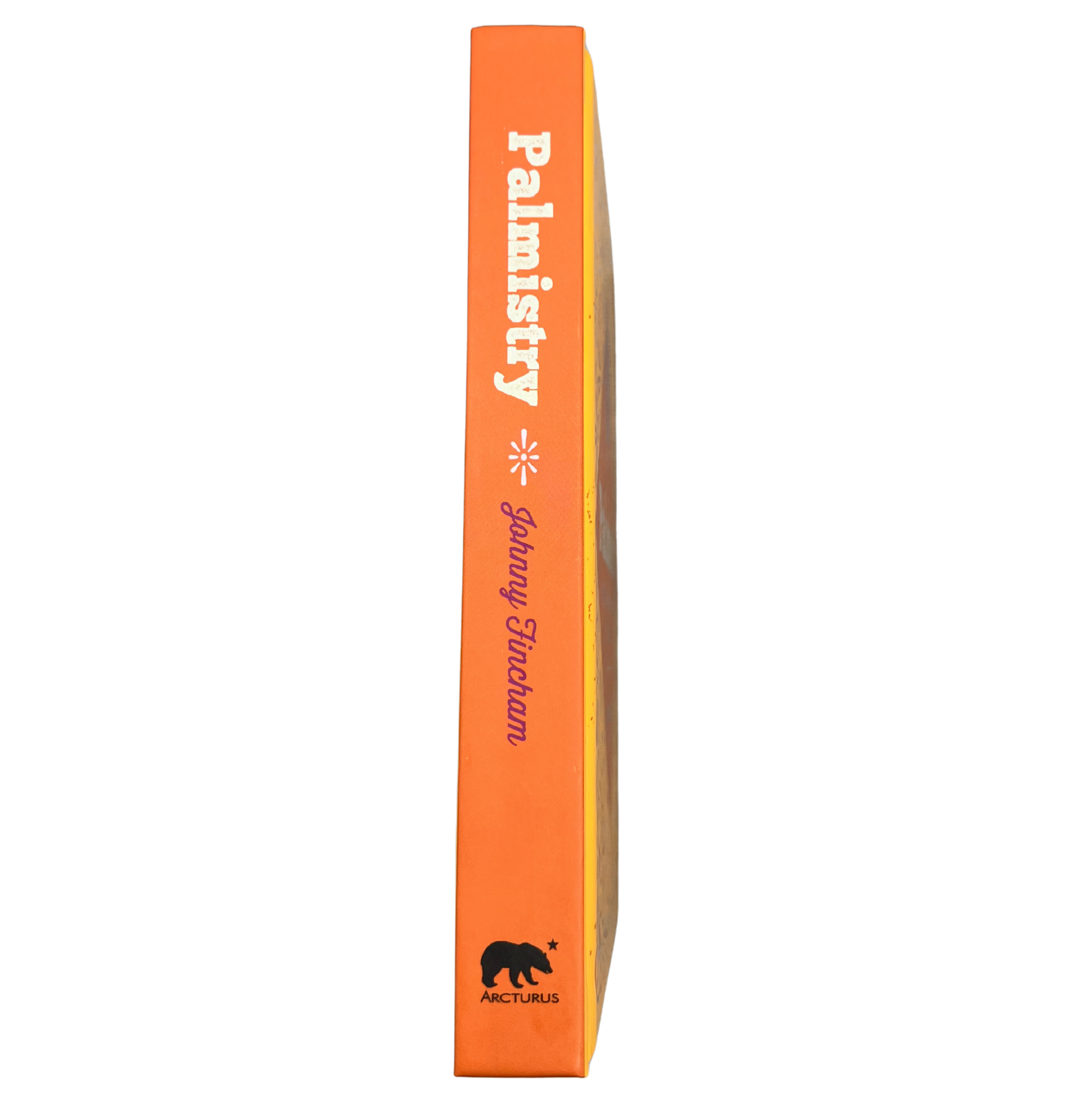Orange book titled 'Palmistry' with a black bear illustration on a white background