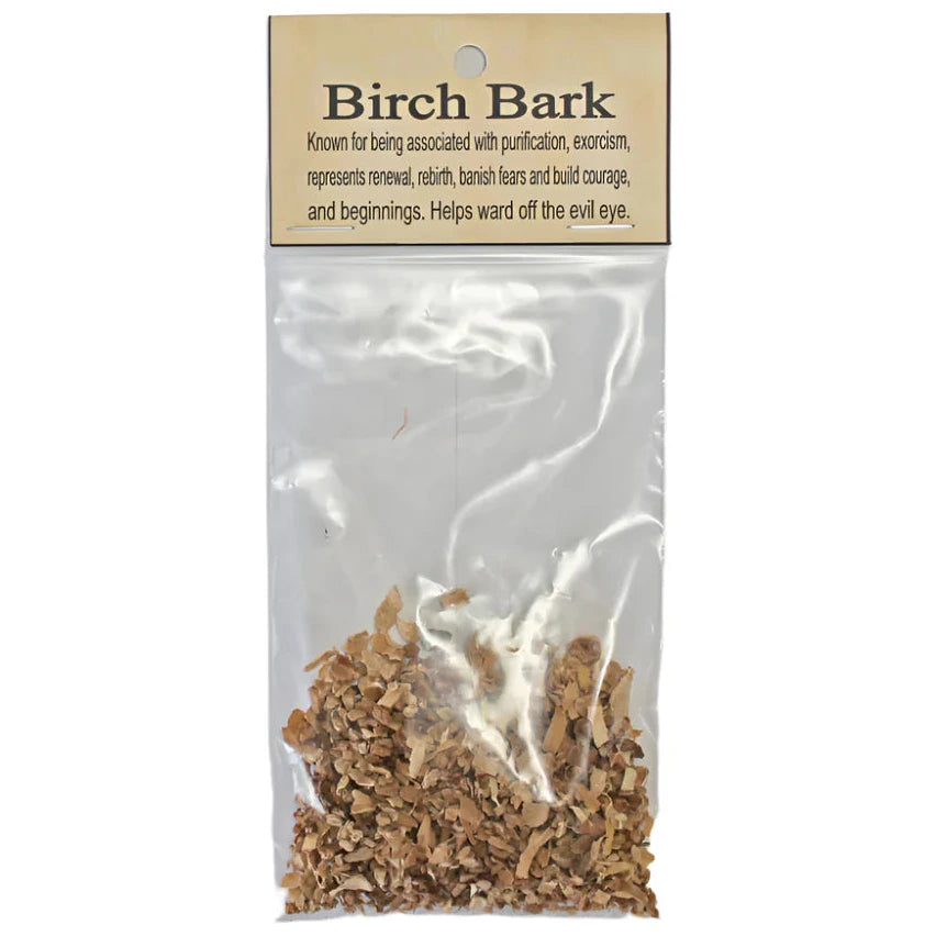 Package of birch bark with a label on a white background