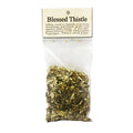 Packaged Blessed Thistle herb with label on a white background