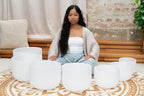 432 Hz Crystal Singing Bowl Chakra Set - 7 Pure White Quartz Bowls (8"–14")