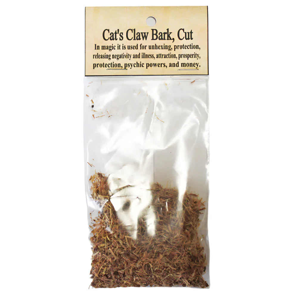 Package of Cat's Claw Bark with text on a white background