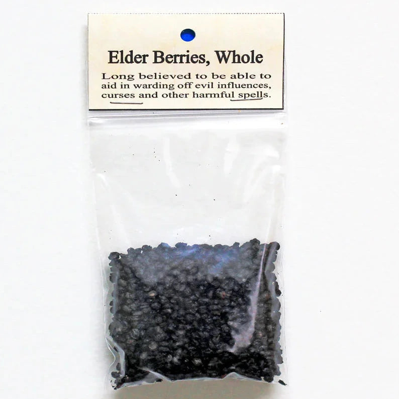 Package of elder berries labeled 'Elder Berries, Whole' on a white background