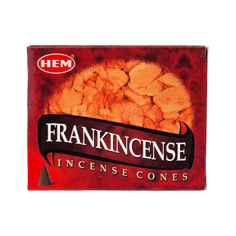 Box of HEM Frankincense Incense Cones on a white background