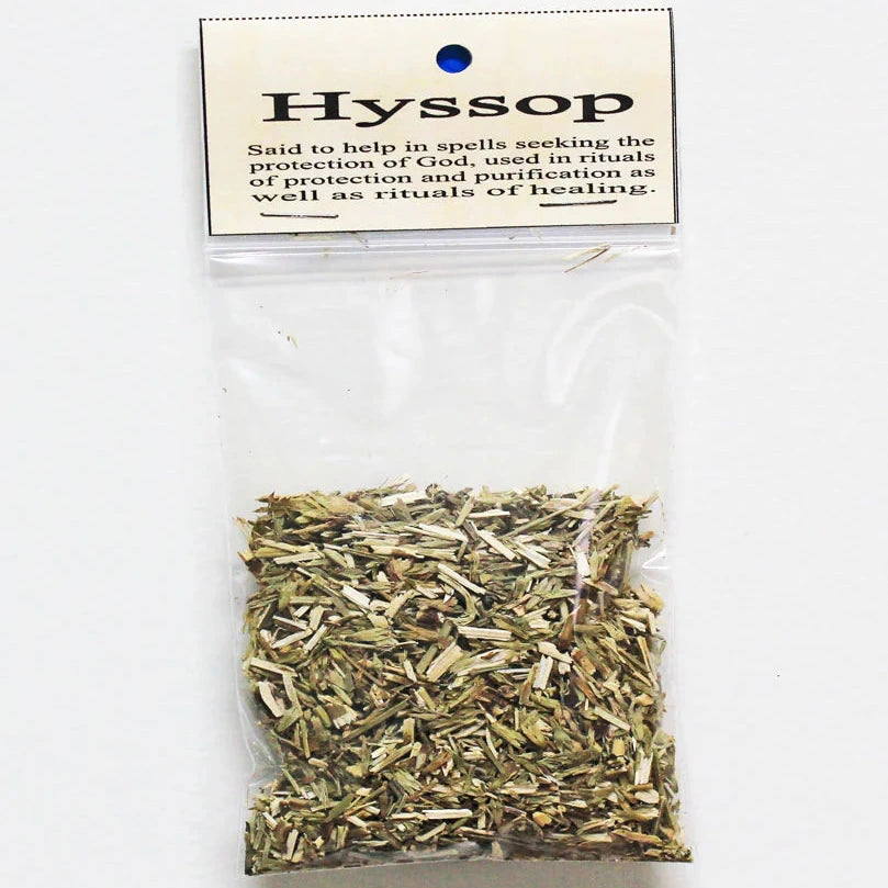 Package of hyssop herb with a label on a white background