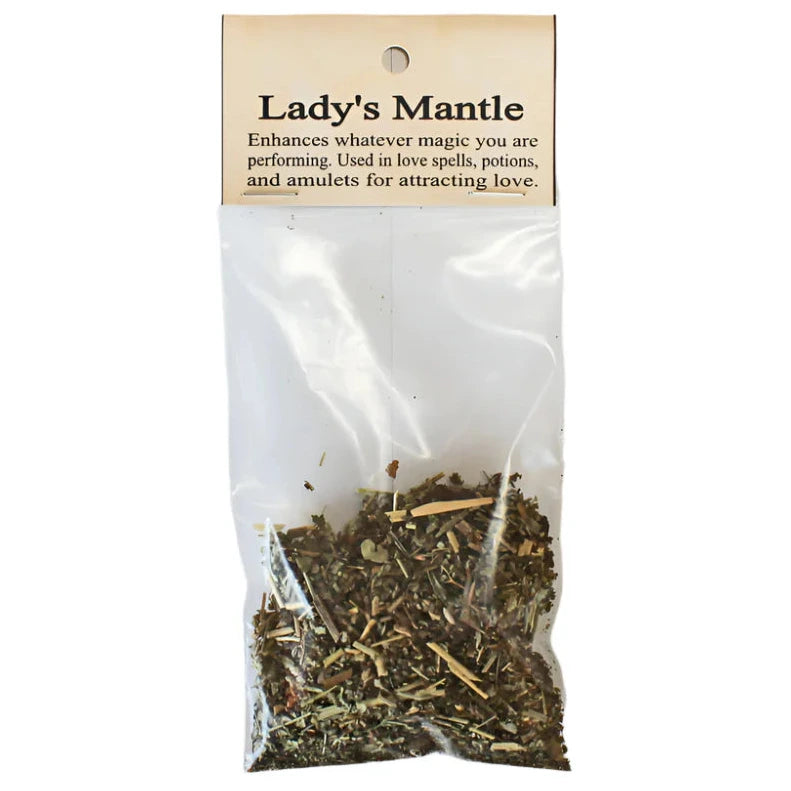 Packaged herb labeled 'Lady's Mantle' on a white background
