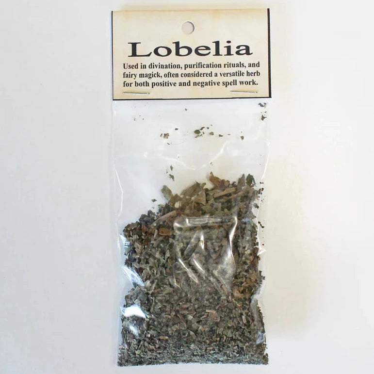 Packaged lobelia herb with a label on a white background