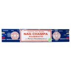 Nag Champa incense stick packaging with branding on a white background
