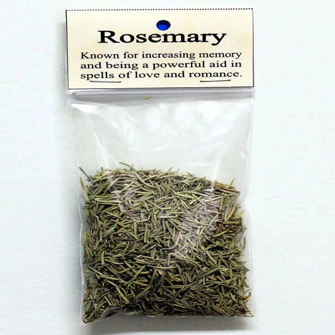 Bag of rosemary with a label on a white background