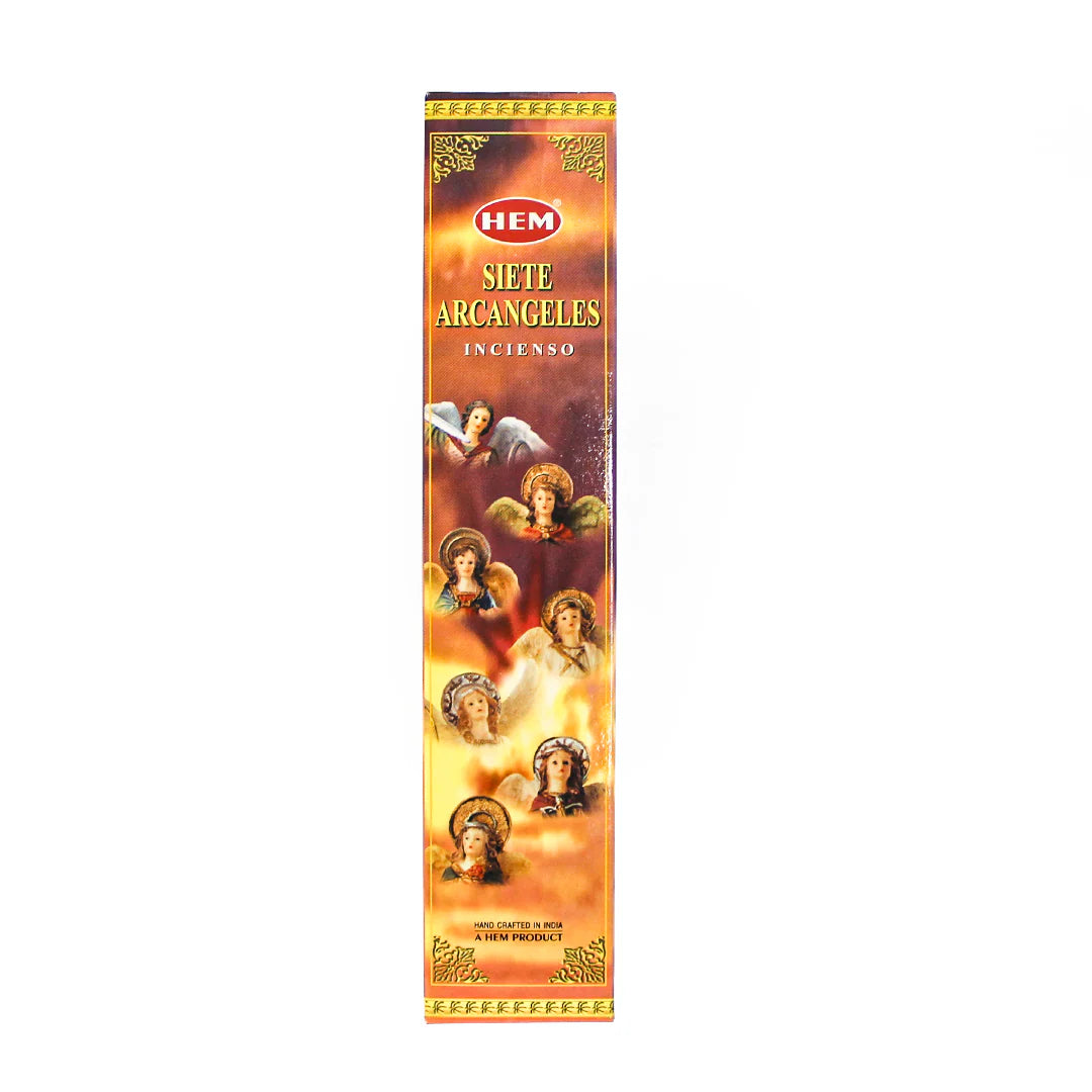 Hem incense packaging with angelic designs on a white background