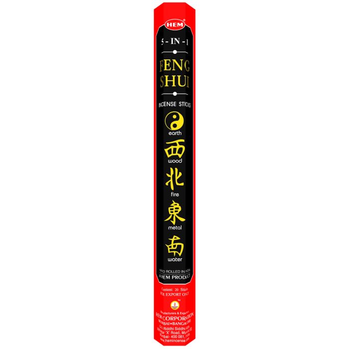 Feng Shui incense stick packaging with red and black design on a white background