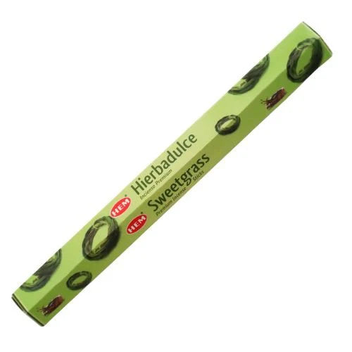 Box of Sweetgrass incense sticks on a white background